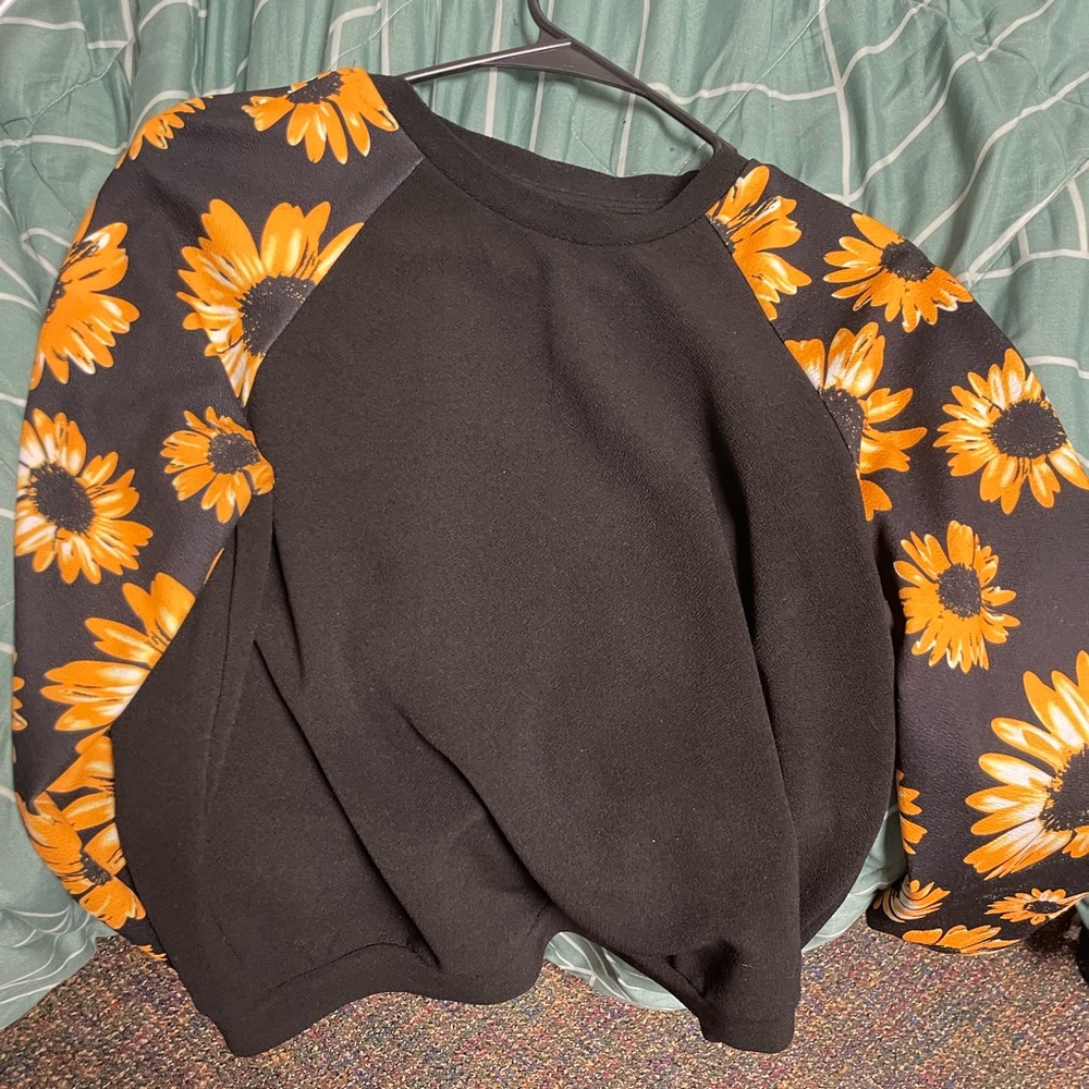 SHEIN Black and Orange Floral Sweater